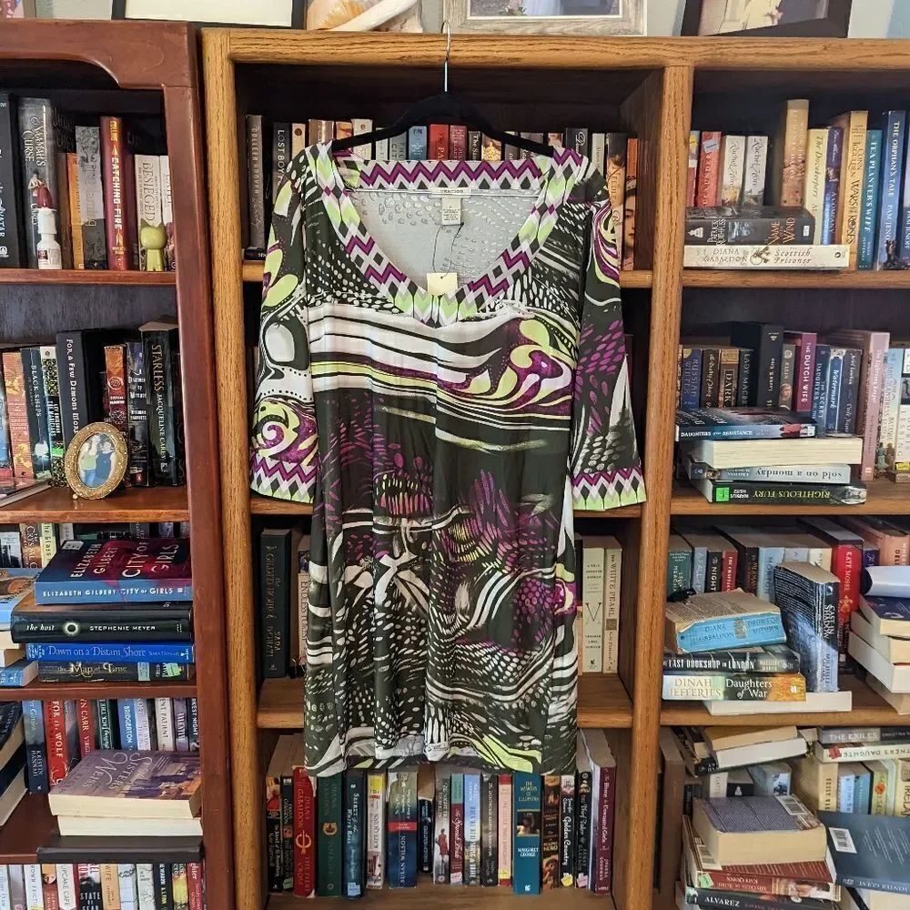 𝅺vertigo Paris xl Paisley v neck long tunic dress / blouse nwt green purple